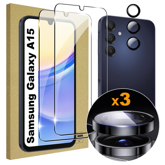 Lemxiee 9H Tempered Glass for Samsung Galaxy A15 + Camera Protector (2+1)