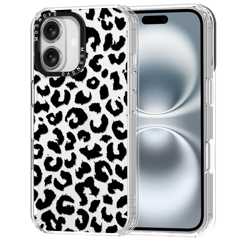 Ovitek MOSNOVO za iPhone 16 Plus Black Leopard Print, trendovski leopardji vzorec z zanesljivo zaščito telefona