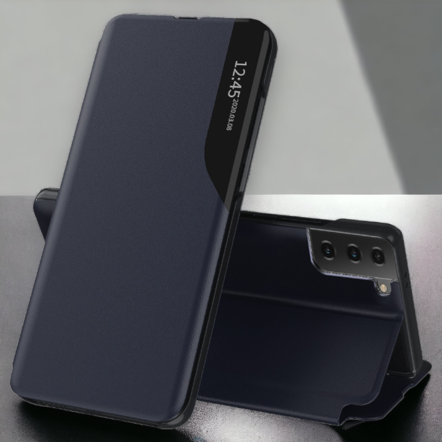 Pametna preklopna torbica za Samsung Galaxy S21 Plus – Infostyle – Temno modra / Ekološko usnje + PC
