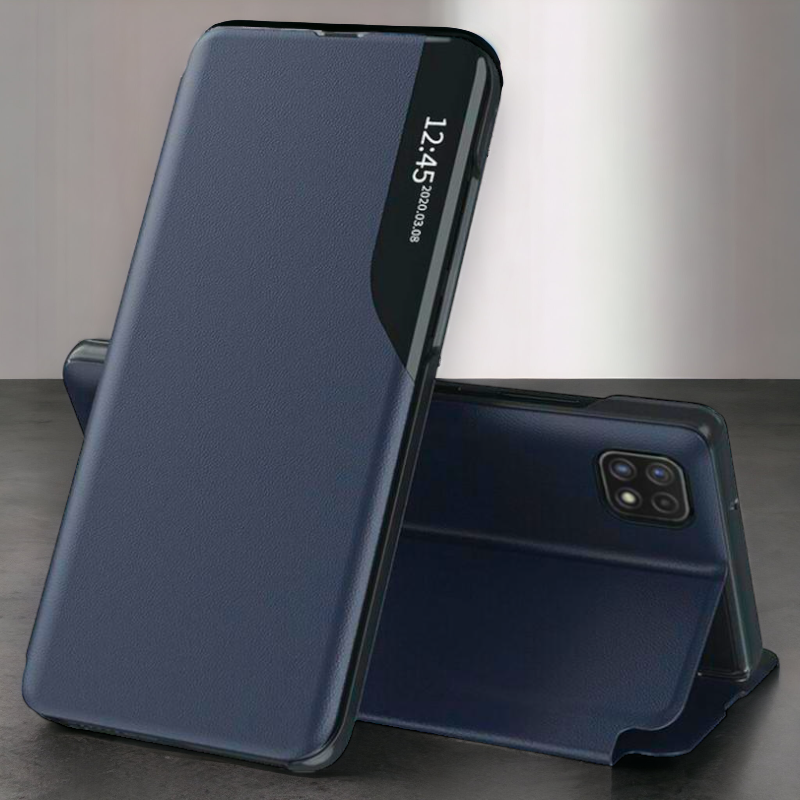 Pametna preklopna torbica za Samsung Galaxy A22 5G – Infostyle – Temno modra / Ekološko usnje + PC