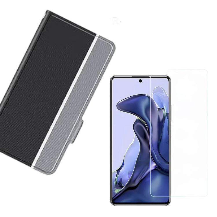 Preklopna torbica + zaščitno steklo za telefon Xiaomi Mi 11T Pro – Infostyle – Črna