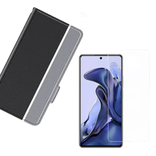 Preklopna torbica + zaščitno steklo za telefon Xiaomi Mi 11T Pro – Infostyle – Črna