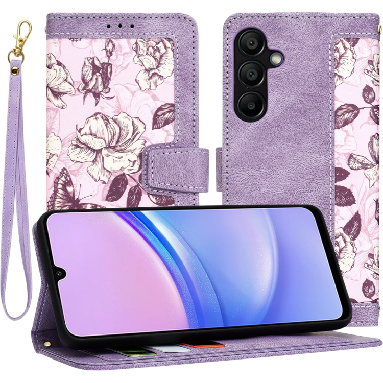 Preklopna torbica za telefon ''Flower'' Samsung Galaxy A15 4G/5G, vijolična – Infostyle – Vijolična / TPU silikon + eko 