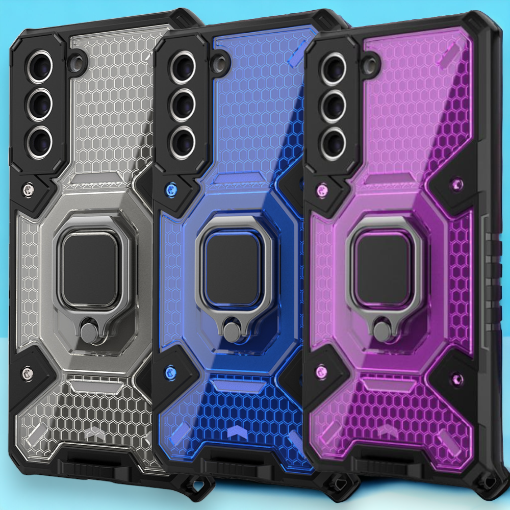 Silikonski ovitek "Honeycomb armor ring" za Samsung Galaxy S21 Plus – Infostyle – Črna / PC + TPU silikon