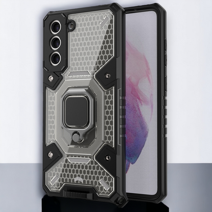 Silikonski ovitek "Honeycomb armor ring" za Samsung Galaxy S21 Plus – Infostyle – Temno modra / PC + TPU silikon