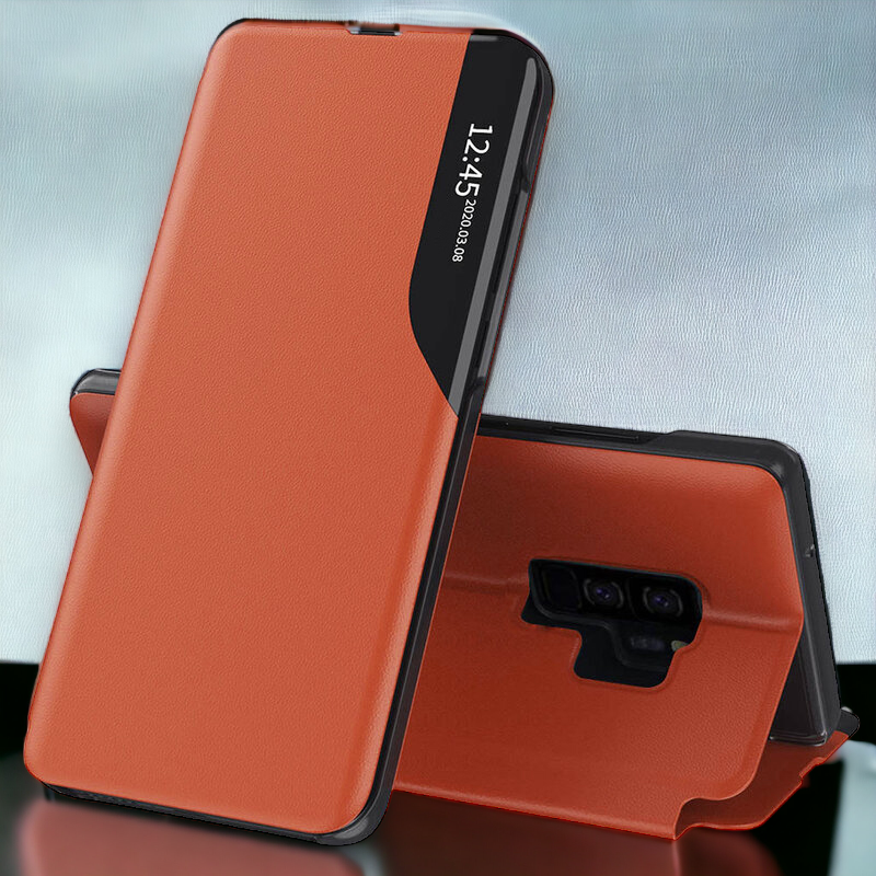 Pametna preklopna torbica za Samsung Galaxy S23 Ultra – Infostyle – Oranžna / Ekološko usnje + PC