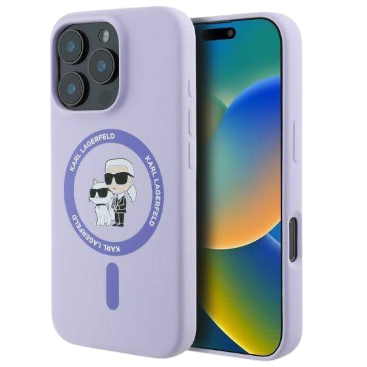 Ovitek Karl Lagerfeld K&CH Heads MagSafe za iPhone 16 Pro Max (KLHMP16XSCMKCRHU) – Vijolična / Umetno usnje + TPU siliko