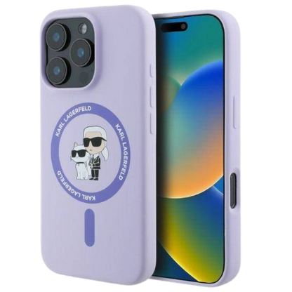 Ovitek Karl Lagerfeld K&CH Heads MagSafe za iPhone 16 Pro Max (KLHMP16XSCMKCRHU) – Vijolična / Umetno usnje + TPU siliko