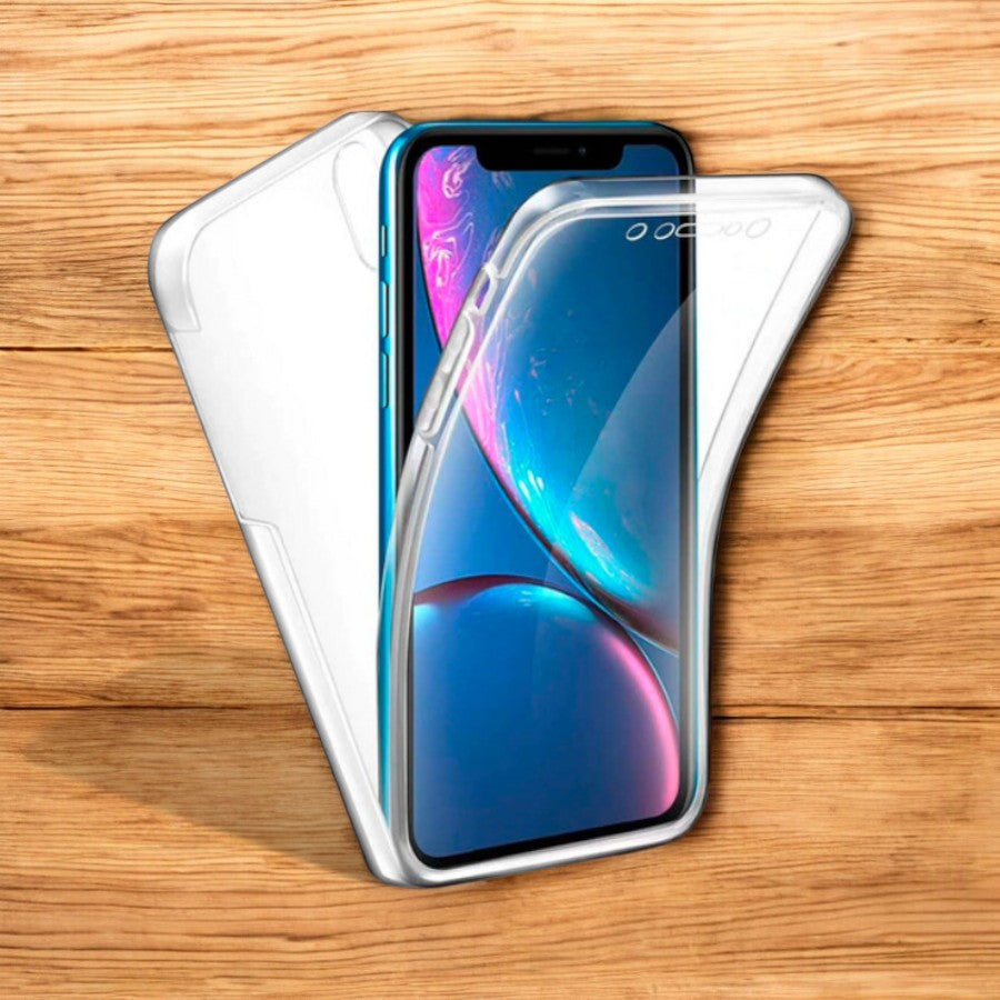 Komplet silikonski ovitek "Bumper 360" + zaščitno steklo za iPhone 13/14 – Infostyle – Prozorna / TPU silikon