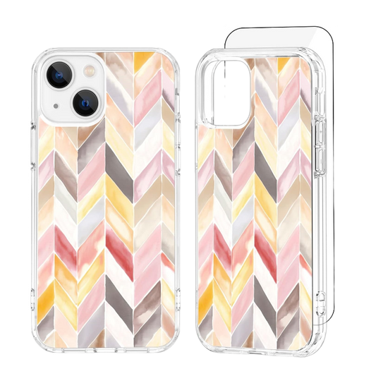 Ovitek za telefon "Zigzag" + zaščitno steklo za iPhone 13/14 – Infostyle – Roza