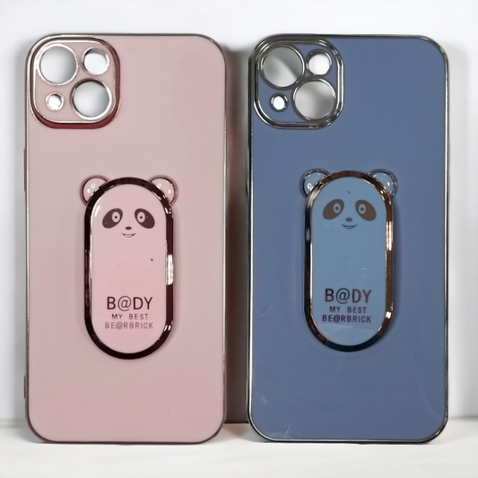Silikonski ovitek "Bear Stand" za iPhone 14 Plus – Infostyle – Svetlo roza / PC + TPU silikon