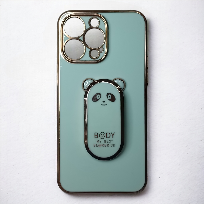 Silikonski ovitek "Bear Stand" za iPhone 14 Pro Max – Infostyle – Svetlo zelena / PC + TPU silikon