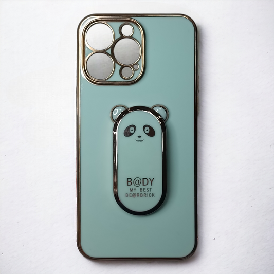 Silikonski ovitek "Bear Stand" za iPhone 14 Pro Max – Infostyle – Svetlo zelena / PC + TPU silikon