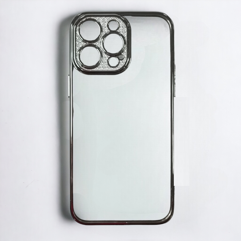 Silikonski ovitek "Silver glitter border" za iPhone 14 Pro Max – Infostyle – Prozorna / TPU silikon