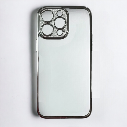 Silikonski ovitek "Silver glitter border" za iPhone 14 Pro Max – Infostyle – Prozorna / TPU silikon