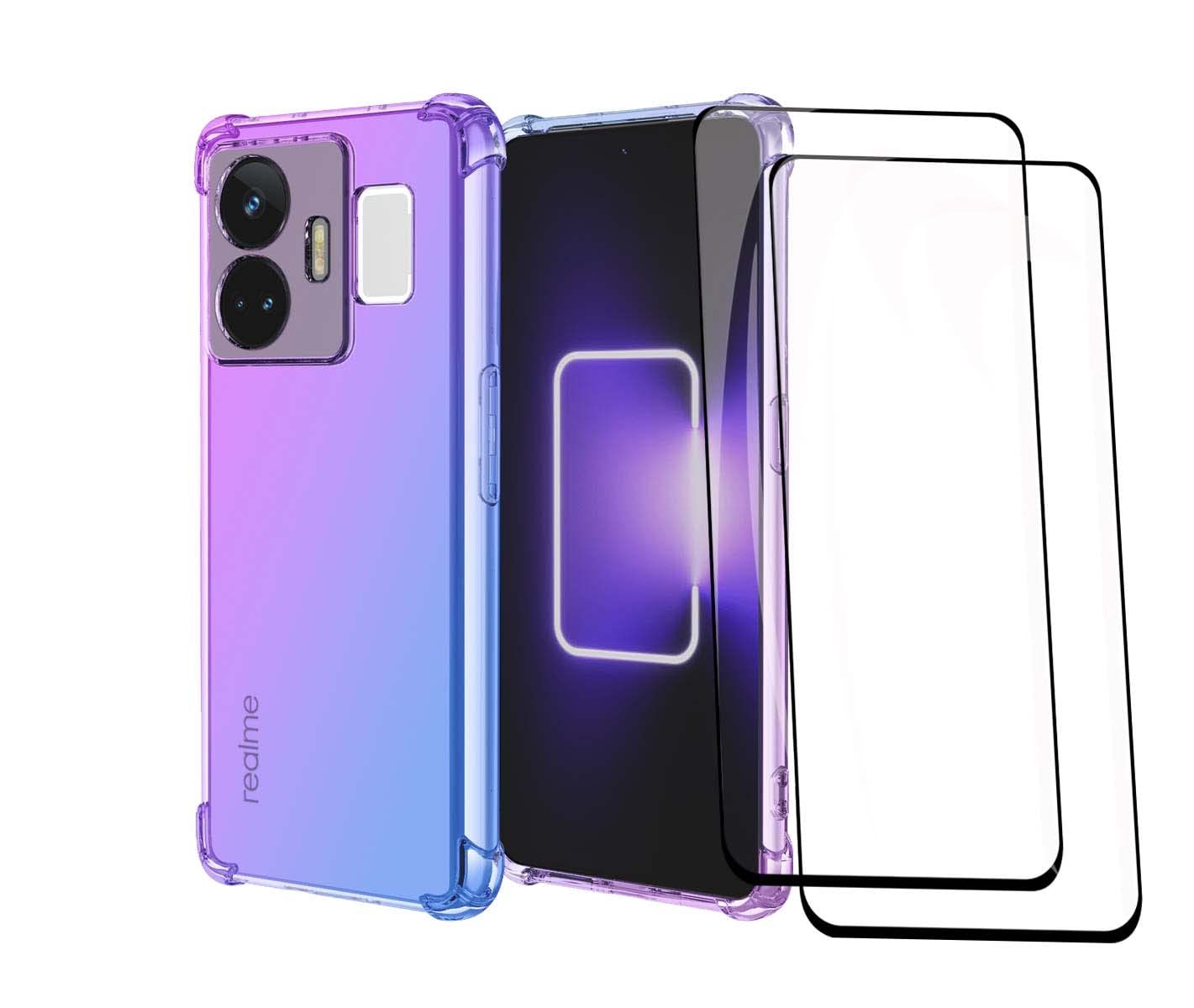 GOKEN Case for Realme GT3 / GT Neo 5 5G + 2x Screen Protectors – Gradient TPU Case, Purple Blue