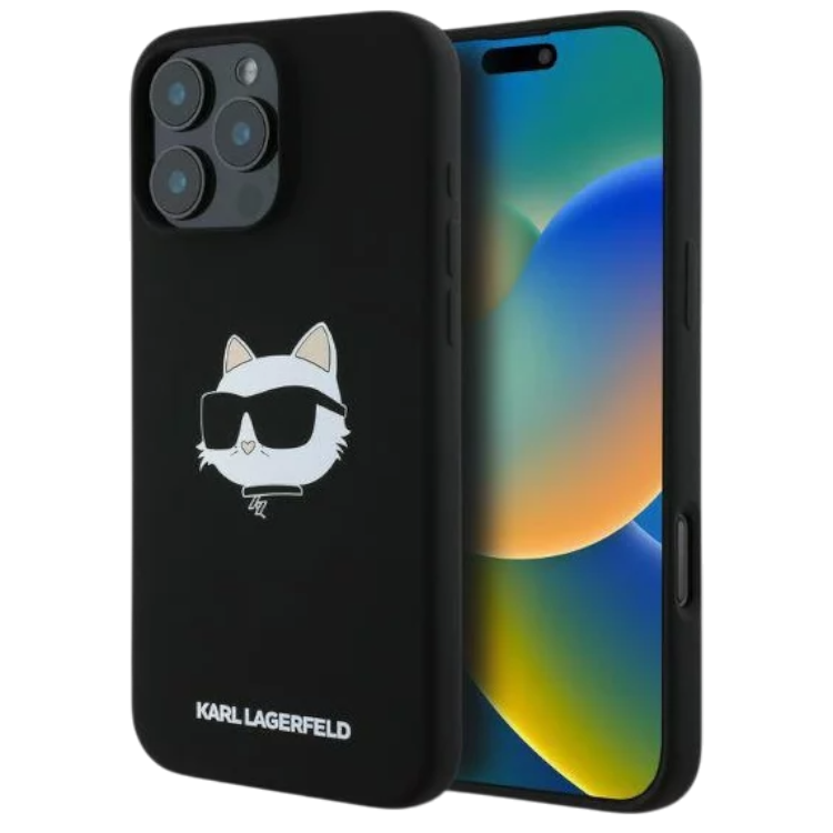 Ovitek Karl Lagerfeld Choupette Head MagSafe za iPhone 16 Pro Max (KLHMP16XSCHPPLK) – Črna / Umetno usnje + TPU silikon