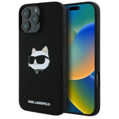 Ovitek Karl Lagerfeld Choupette Head MagSafe za iPhone 16 Pro Max (KLHMP16XSCHPPLK) – Črna / Umetno usnje + TPU silikon