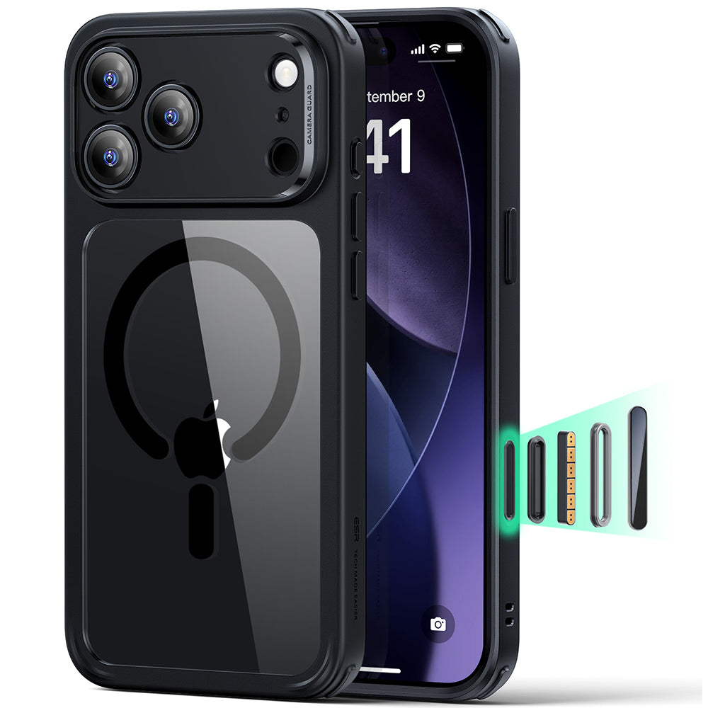 ESR Classic Hybrid HaloLock MagSafe ovitek za iPhone 17 Pro Max prozorno črn
