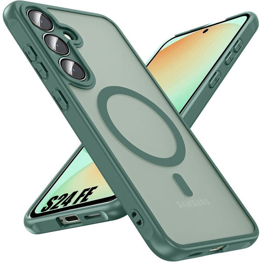 Magnetic Case for Samsung Galaxy S24 FE – Military Grade Protection, Matte Translucent, Green