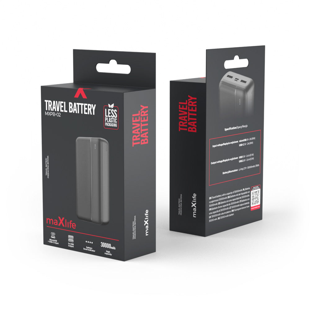 Maxlife MXPB-02 Power Bank 30000 mAh – črna