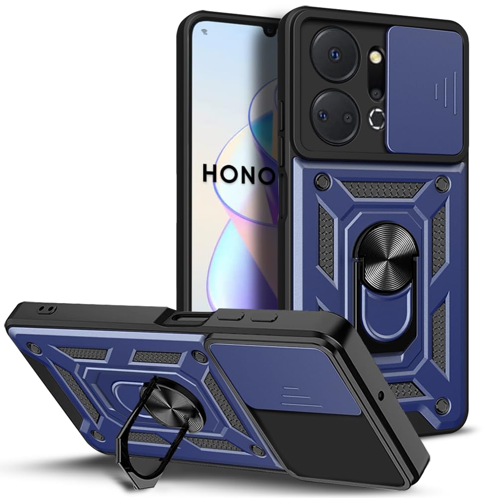 Ovitek za Honor X7a – 360° stojalo, drsna zaščita kamere, moder