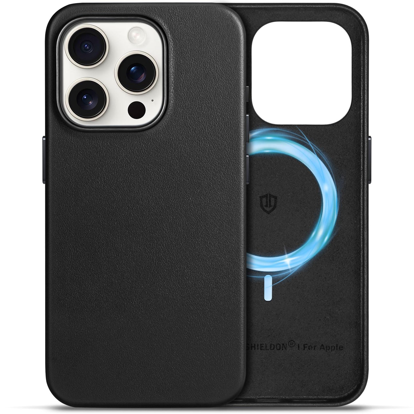 SHIELDON usnjen ovitek iPhone 15 Pro 6,1" MagSafe črna