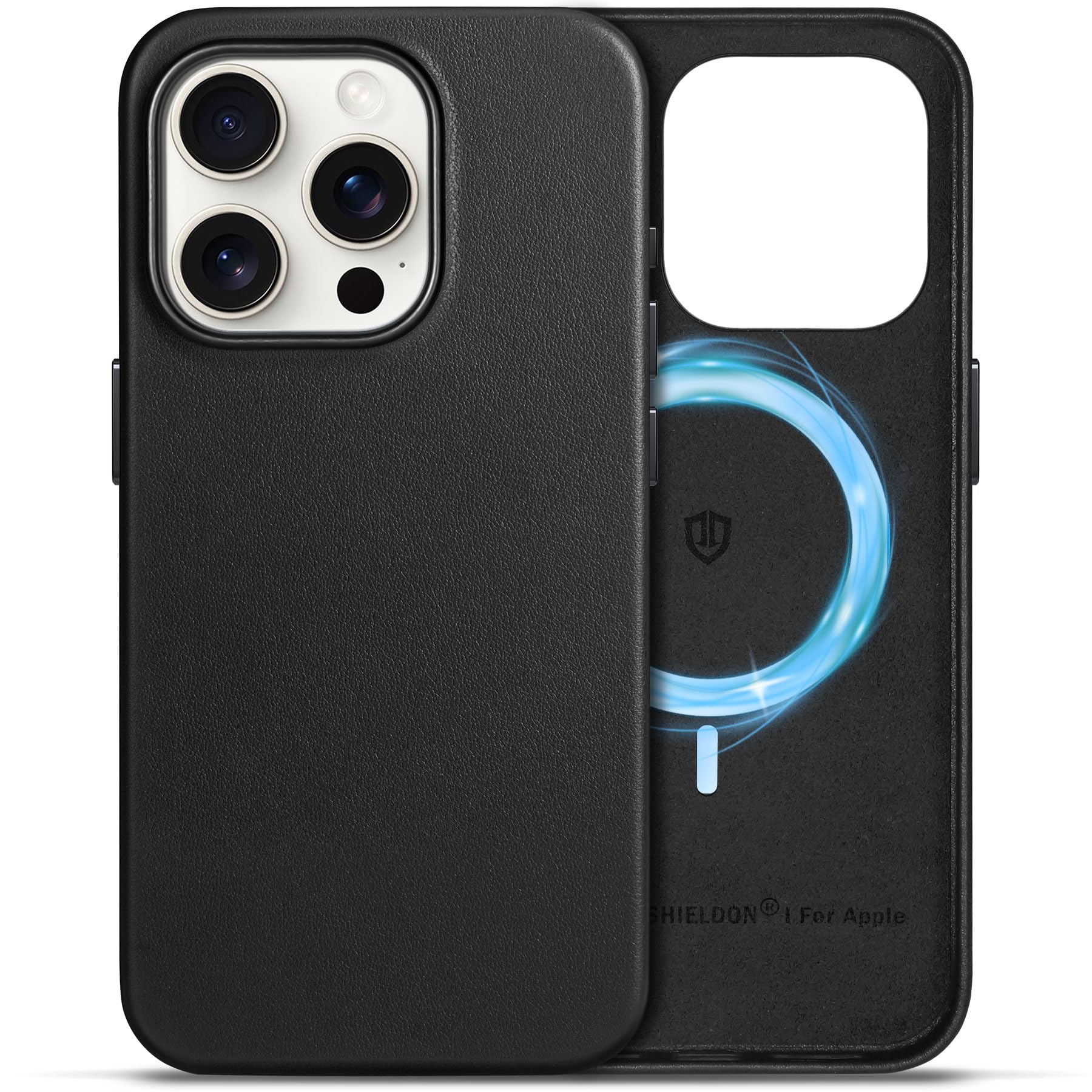 SHIELDON usnjen ovitek iPhone 15 Pro 6,1" MagSafe črna