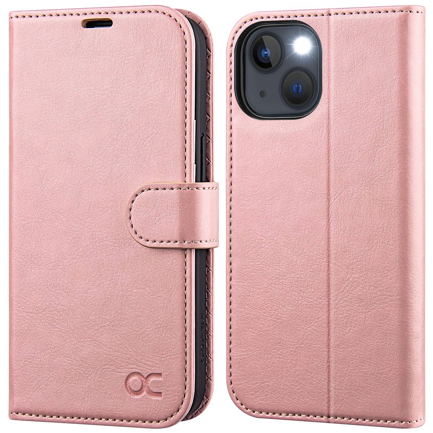 OCASE preklopni ovitek za iPhone 13, RFID, roza, funkcija stojala, zaščita