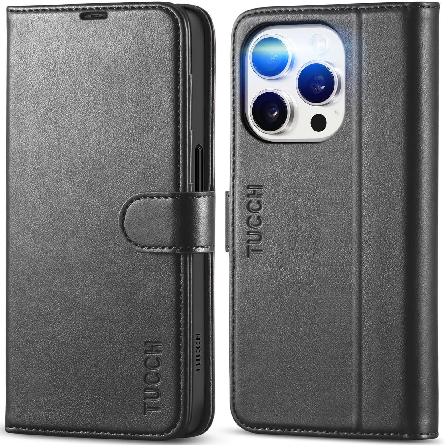 TUCCH preklopna torbica za iPhone 15 Pro 6.1 črna zaščitni preklopni ovitek