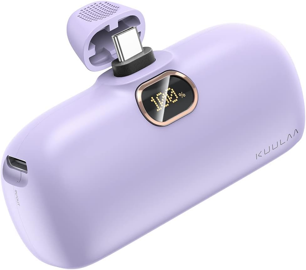Mini prenosna baterija Kuulaa 5000 mAh 20W PD USB-C LED – vijolična