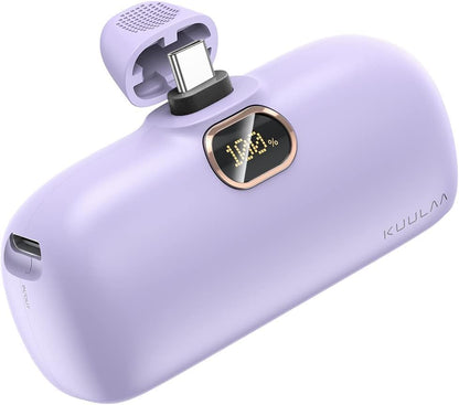Mini prenosna baterija Kuulaa 5000 mAh 20W PD USB-C LED – vijolična