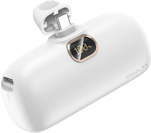 Mini prenosna baterija Kuulaa 5000 mAh 20W PD USB-C LED – bela