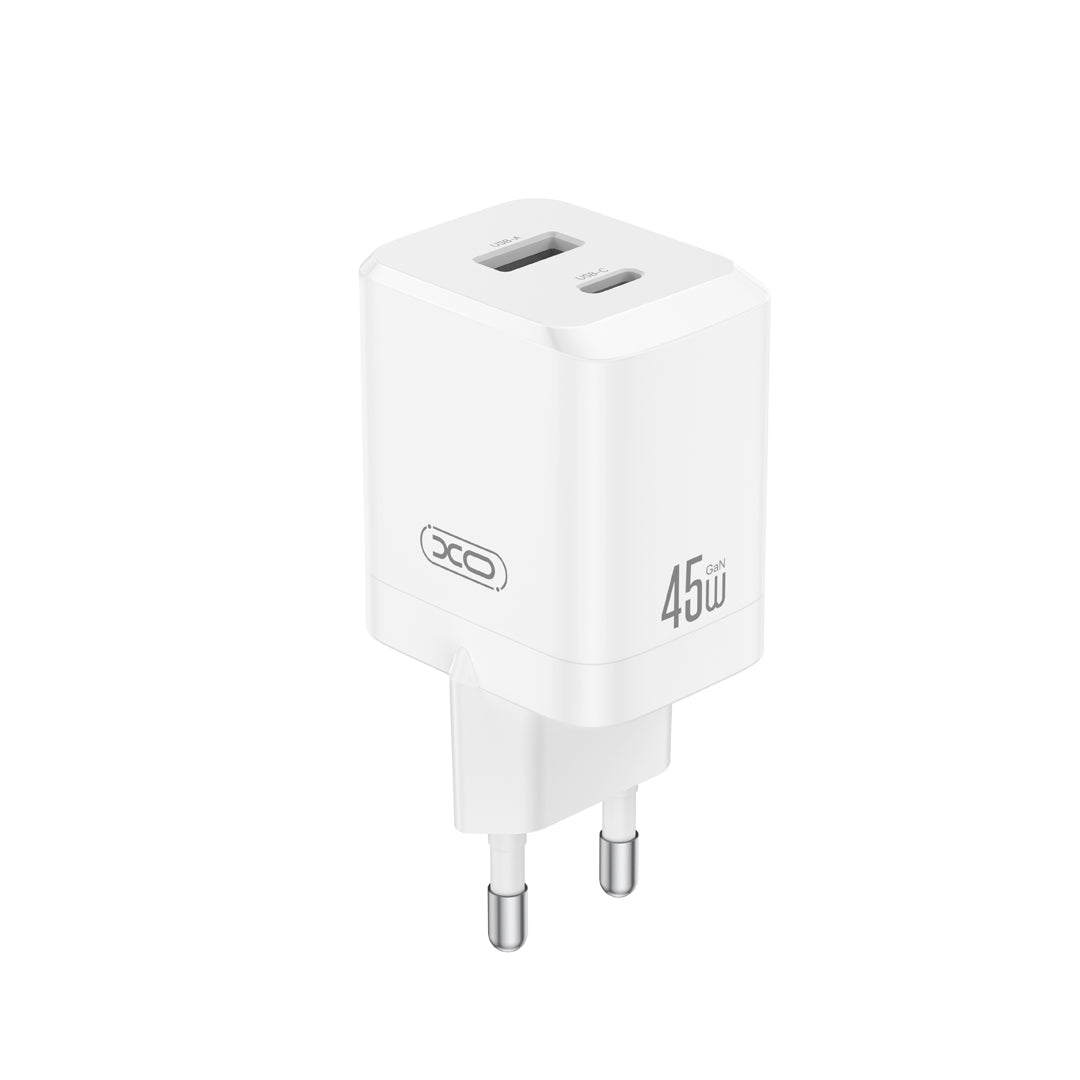XO CE36 USB-C polnilec 45W PD + USB-A bel | Hitri stenski adapter