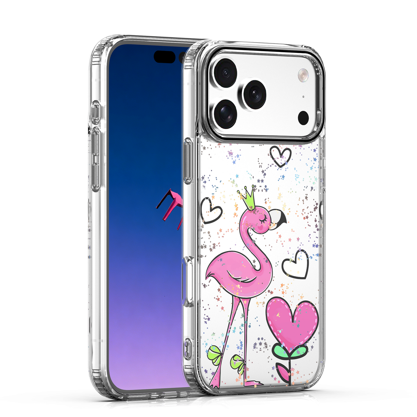 Ultra Trendy Love 2 ovitek za iPhone 17 6,3" - prozoren 3D dizajn s srčki