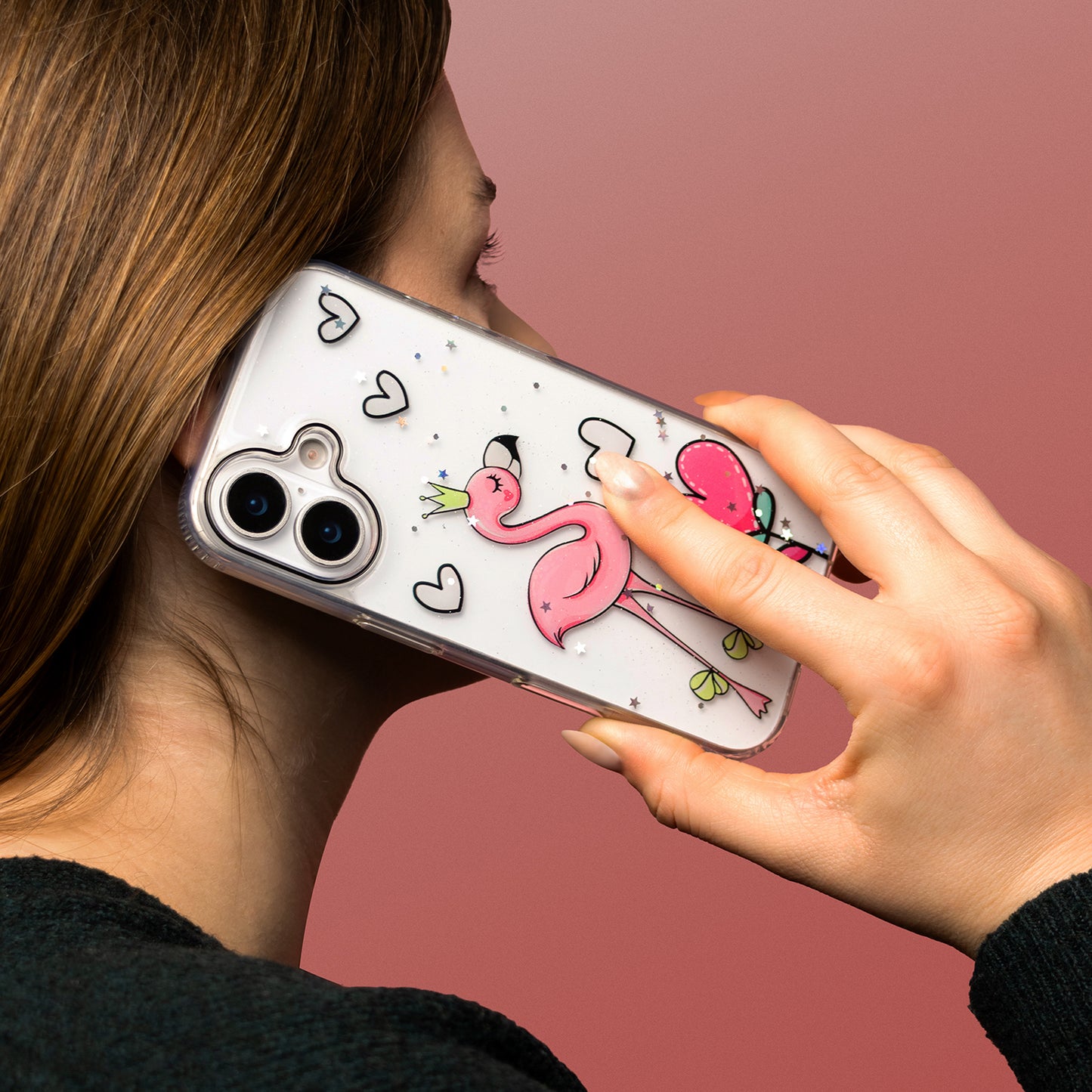 Ultra Trendy Love 2 ovitek za iPhone 17 6,3" - prozoren 3D dizajn s srčki