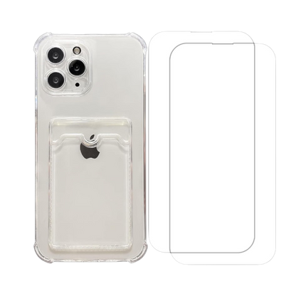 Komplet ovitek z žepkom + 2 stekli za ekran za iPhone 13 Pro – Infostyle – Prozorna / TPU silikon