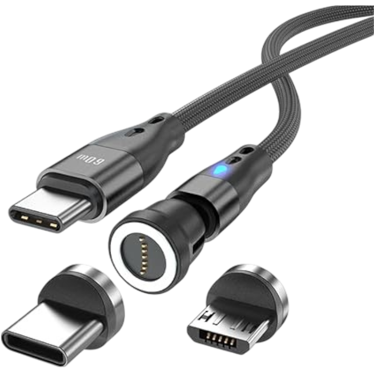 Magnetni polnilni kabel 2v1 (USB C, Micro USB) 1m – Infostyle – Črna