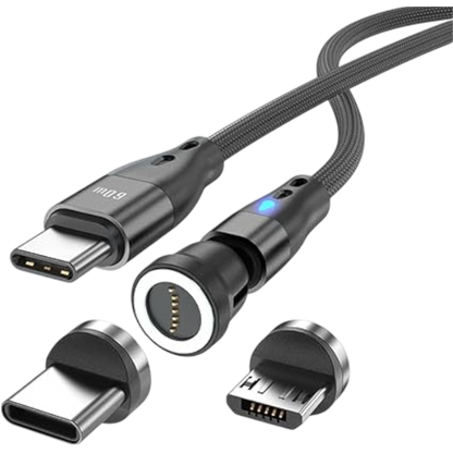 Magnetni polnilni kabel 2v1 (USB C, Micro USB) 1m – Infostyle – Črna