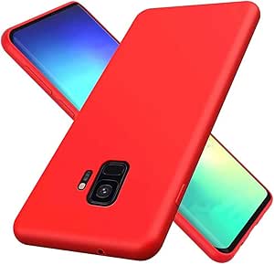 NiaCoCo Case for Samsung Galaxy S9 - Liquid Silicone Cover + Screen Protector, Red
