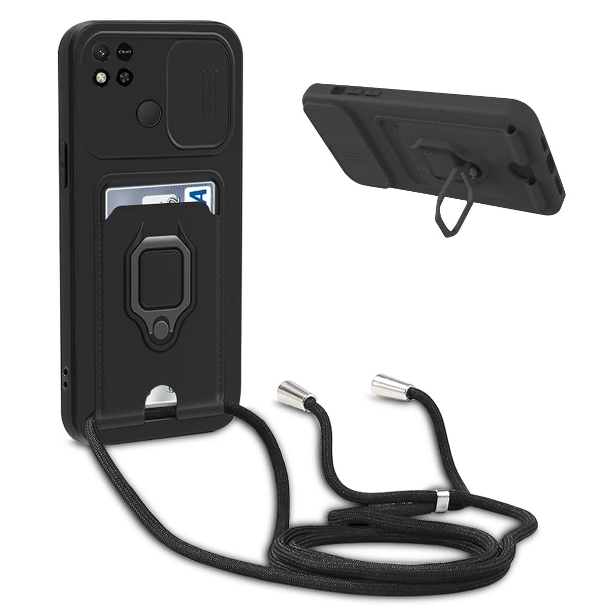 Ovitek-BigCousin-Xiaomi-Redmi-10A-9C-zascita-kamere-360-vrtljivo-stojalo-crna
