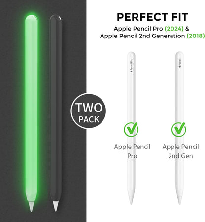AhaStyle Silicone Case for Apple Pencil 2nd Gen & Apple Pencil Pro (2024) – Black & Luminous Green (2 Pack)