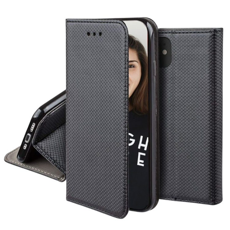 Preklopna torbica ''Magnet'' za Samsung Galaxy A15, črna – Infostyle – Črna / Naravno usnje + TPU silikon
