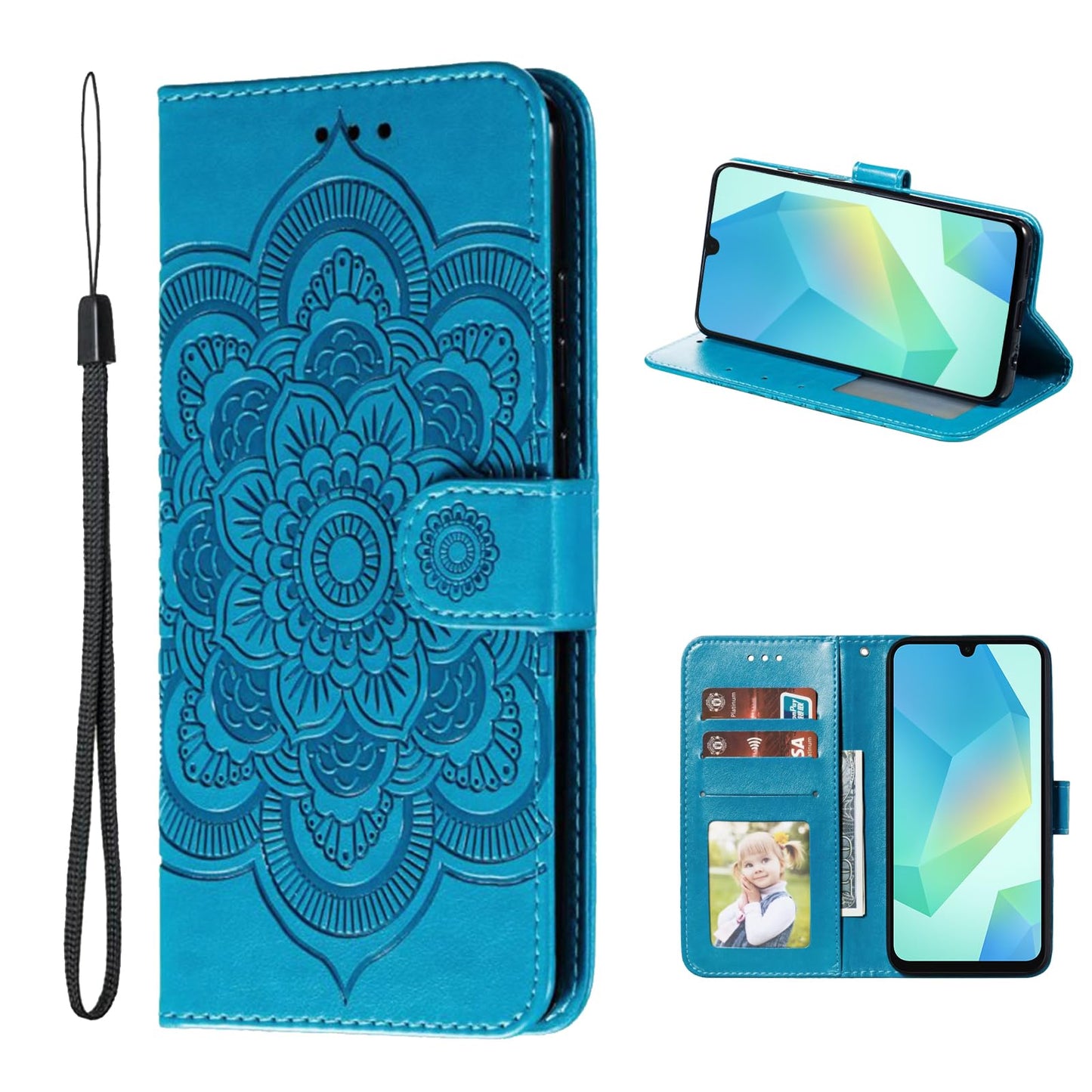 Preklopna torbica Mandala za Samsung Galaxy A16 - modra: Mandala preklopna torbica Samsung Galaxy A16 modra