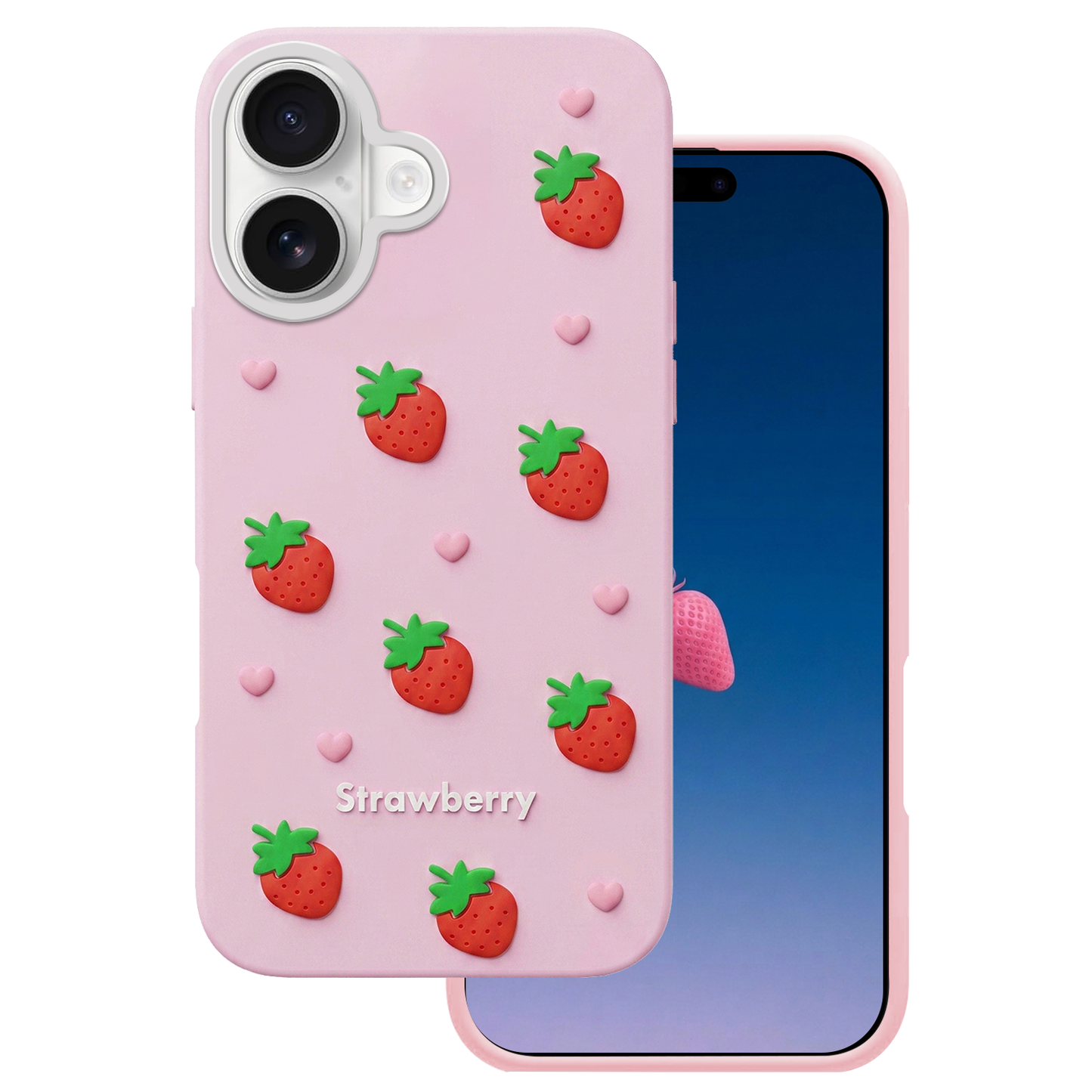 3D Strawberry ovitek za iPhone 16 6,1" roza