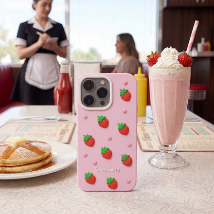 3D Strawberry ovitek za iPhone 16 6,1" roza