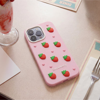 3D Strawberry ovitek za iPhone 16 6,1" roza