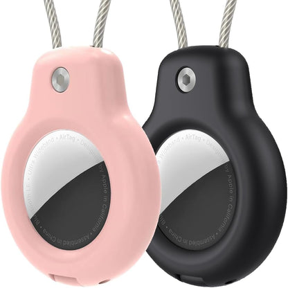 AirTag Luggage Tags (2 Pack) – Metal Holder with Secure Lock, Black/Pink