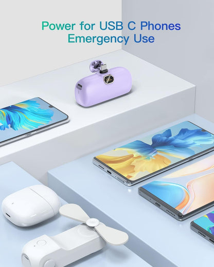 Mini prenosna baterija Kuulaa 5000 mAh 20W PD USB-C LED – vijolična