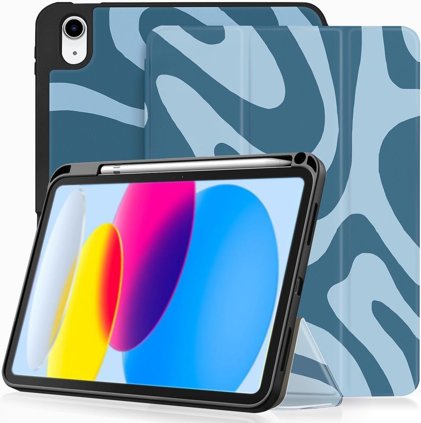 iPad 10 Case (10.9", 10th Generation 2022) - Blue Artistic Wave Pattern
